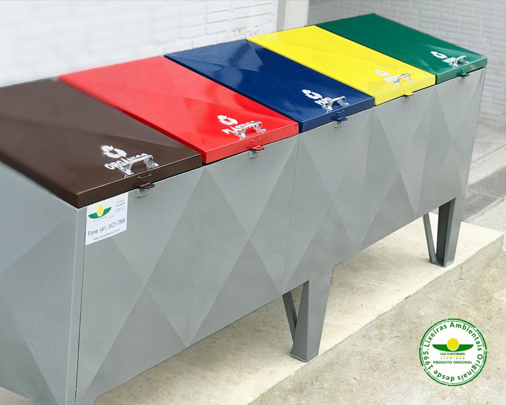 Coleta seletiva 2,50mx0,50cmx0,60cm com 05 tampas